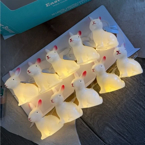Brand NWT White Easter Bunny String Lights with Timer - Picture 2 of 16